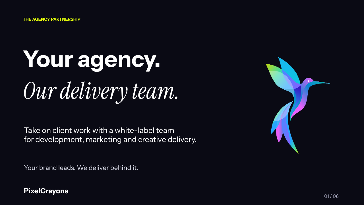 Your agency. Our delivery team. Partnership deck cover.
